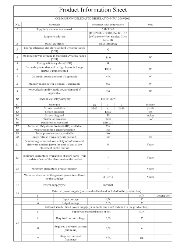 Samsung UE55CU8000 (2023) LED HDR 4K Ultra HD Smart TV, 55 inch with TVPlus, Black