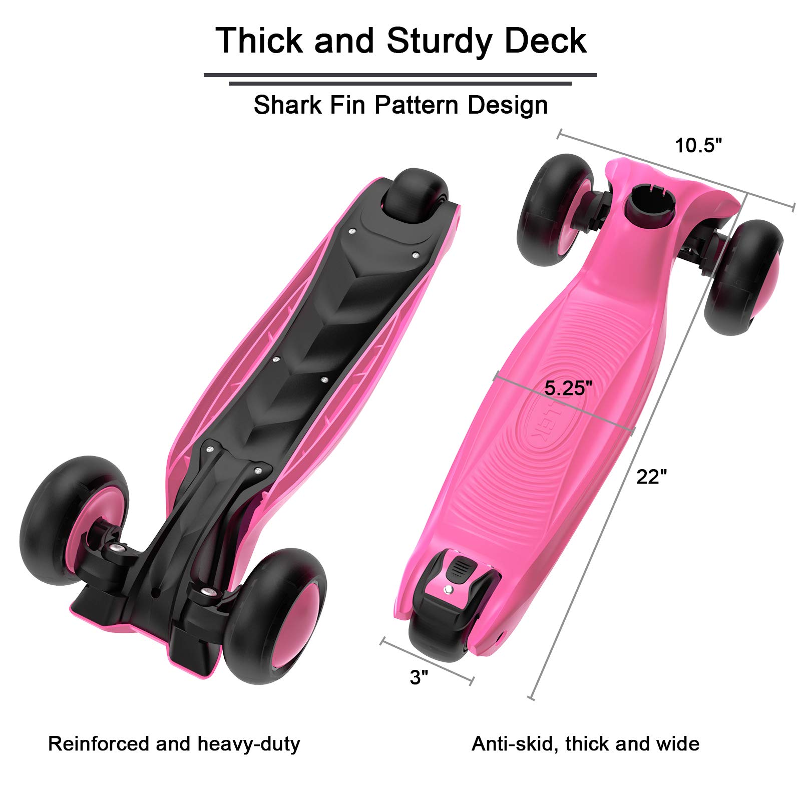Allek Kick Scooter B03, Lean 'N Glide 3-Wheeled Push Scooter with Extra Wide PU Light-Up Wheels, Any Height Adjustable Handlebar and Strong Thick Deck for Children from 3-12yrs (Rose Pink)