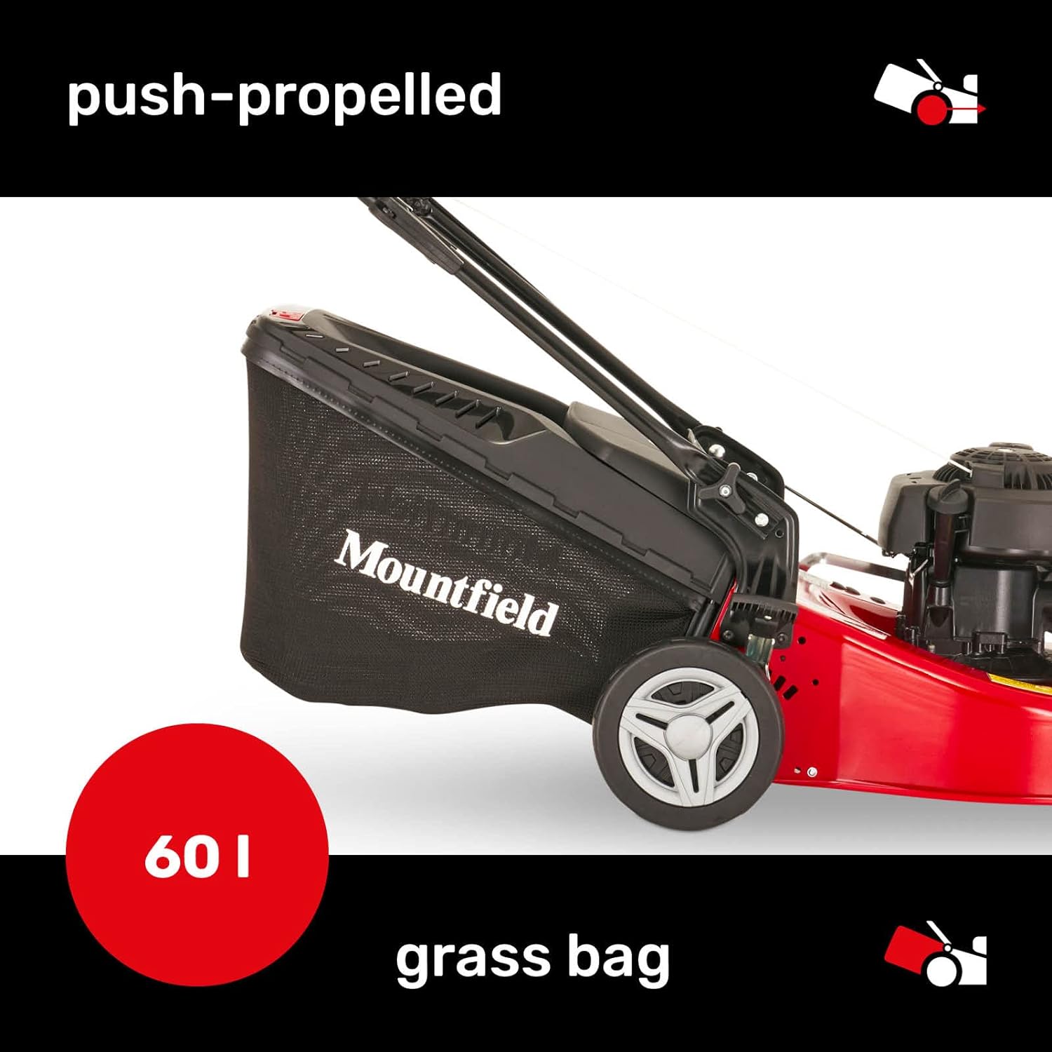 Mountfield lawn mower with manual drive, model HP185, red and grey, item 2L0481043/MC