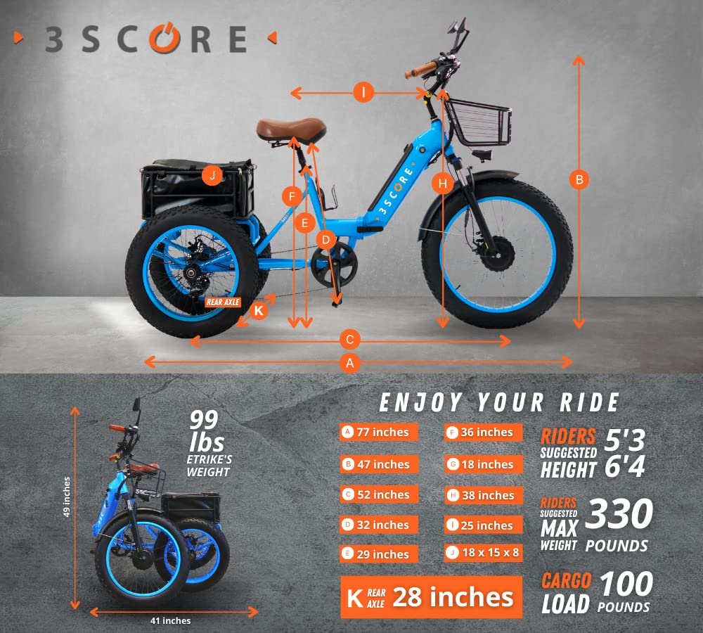 Electric Fat Trike 750W Motor & 48V Lithium Rechargeable Battery - Etrike 24 Inch Fat Tire