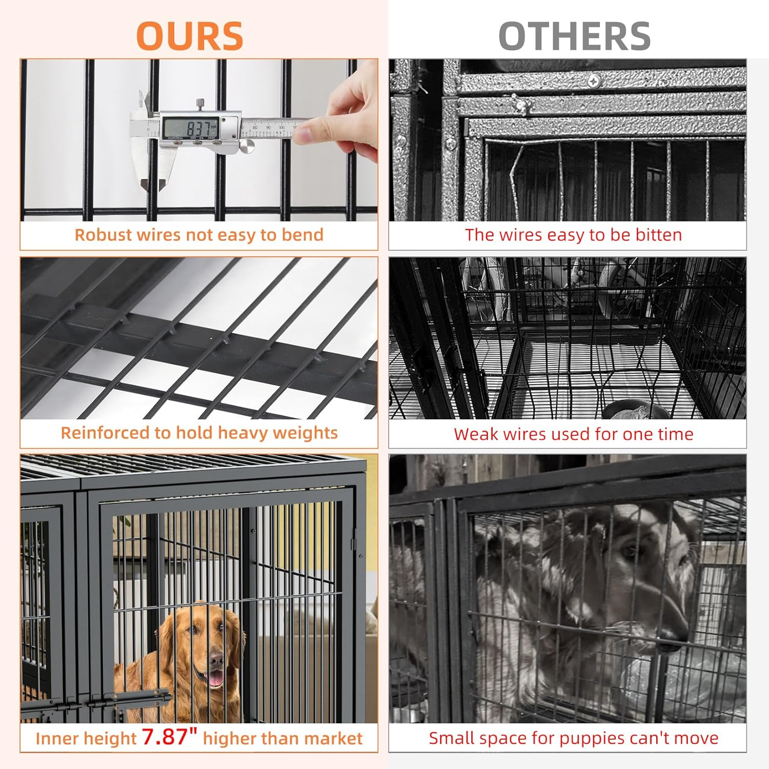 52 Inch Extra Large Huge Metal Pet Cage with Removable Divider Panel - Indoor Higher Inner Space Doggy Playpen Kennel with Two Doors and Trays for Small Medium Large Dogs