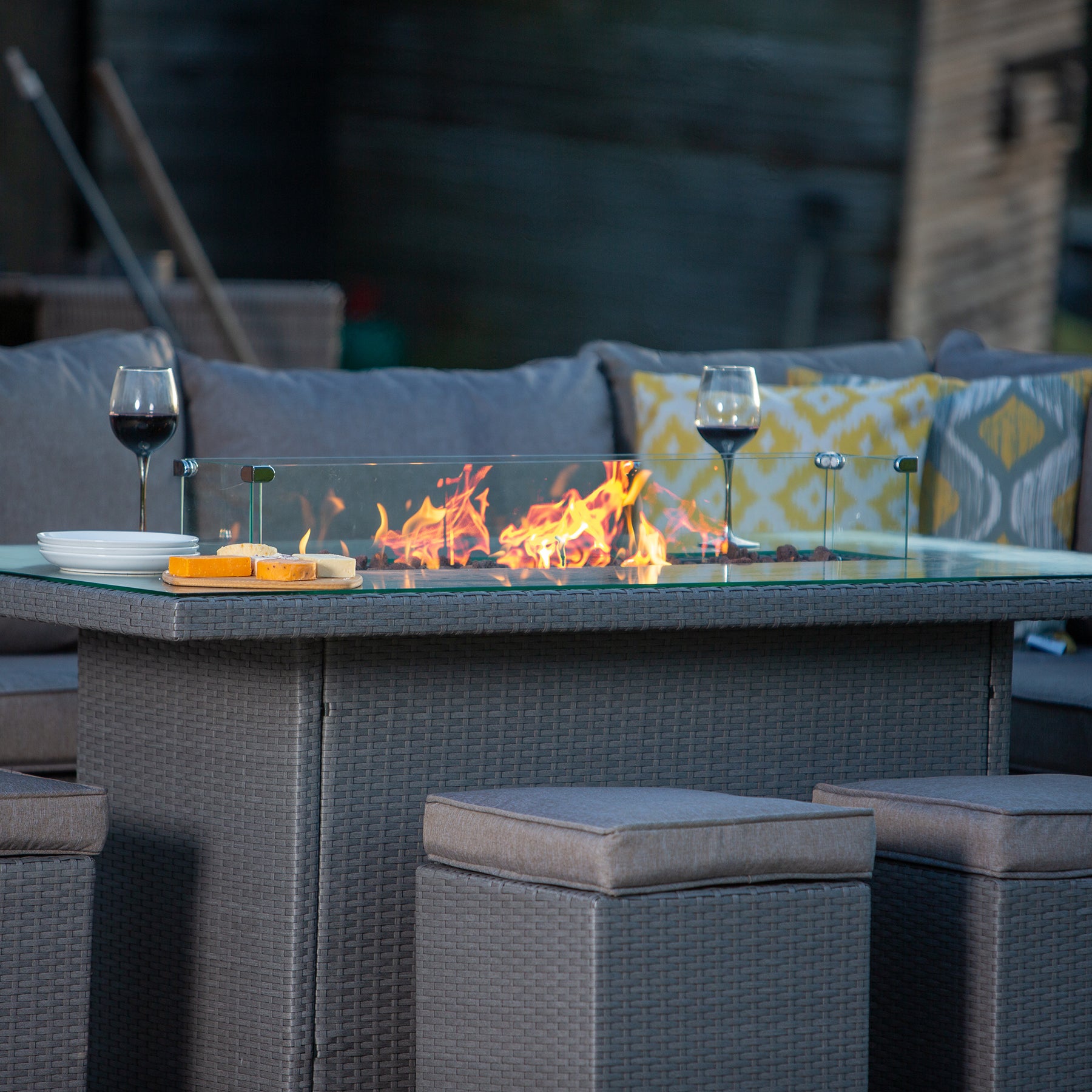 Bracken Outdoors Dakota Casual Dining Rectangular Corner Sofa Set with Firepit Table