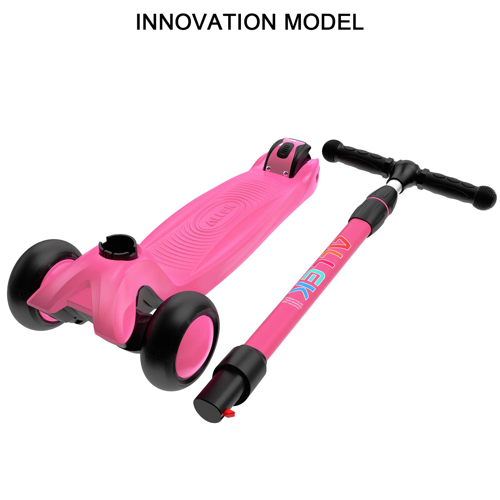 Allek Kick Scooter B03, Lean 'N Glide 3-Wheeled Push Scooter with Extra Wide PU Light-Up Wheels, Any Height Adjustable Handlebar and Strong Thick Deck for Children from 3-12yrs (Rose Pink)