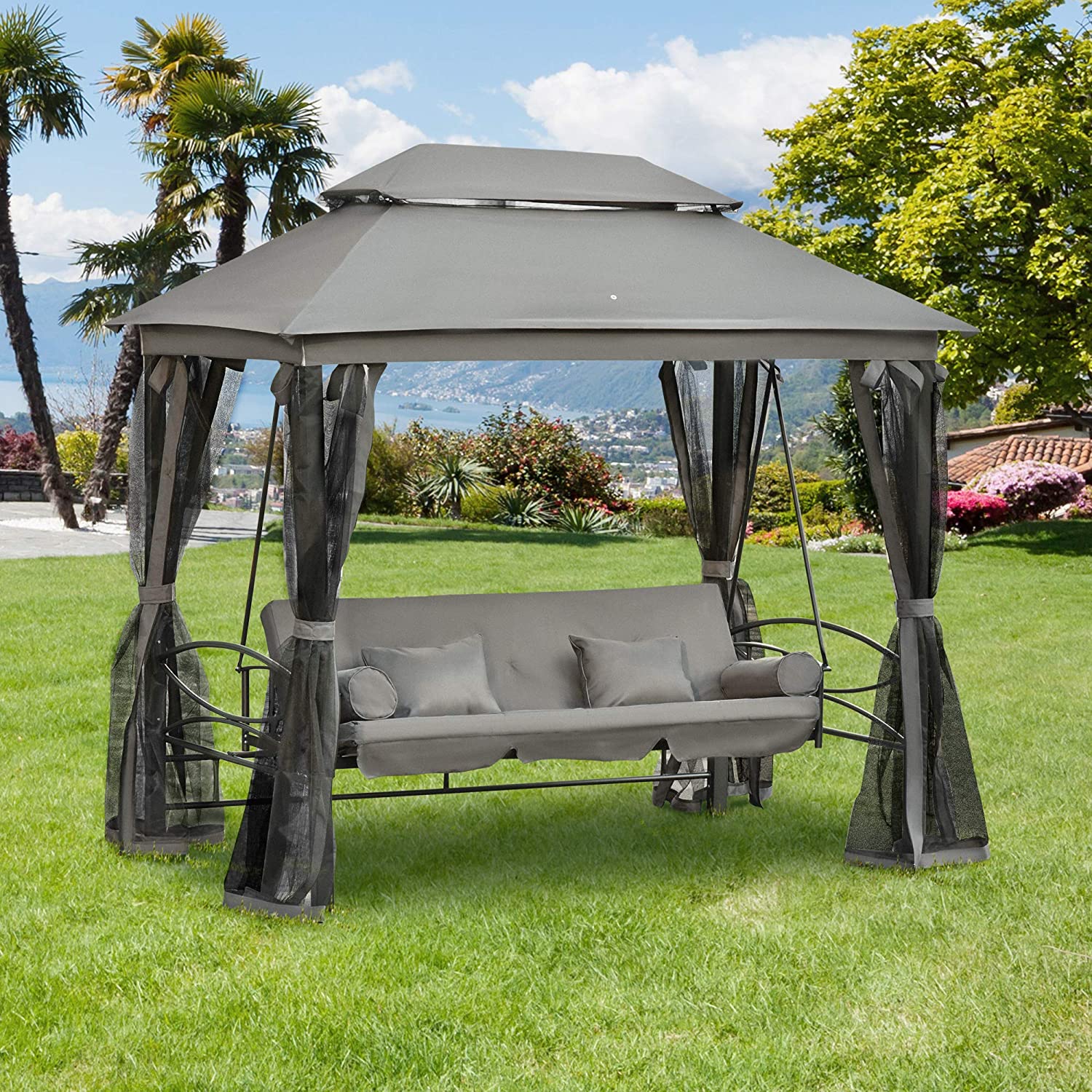Gazebo Sofa Bed Swing Set Outdoor Terrace + Cushions