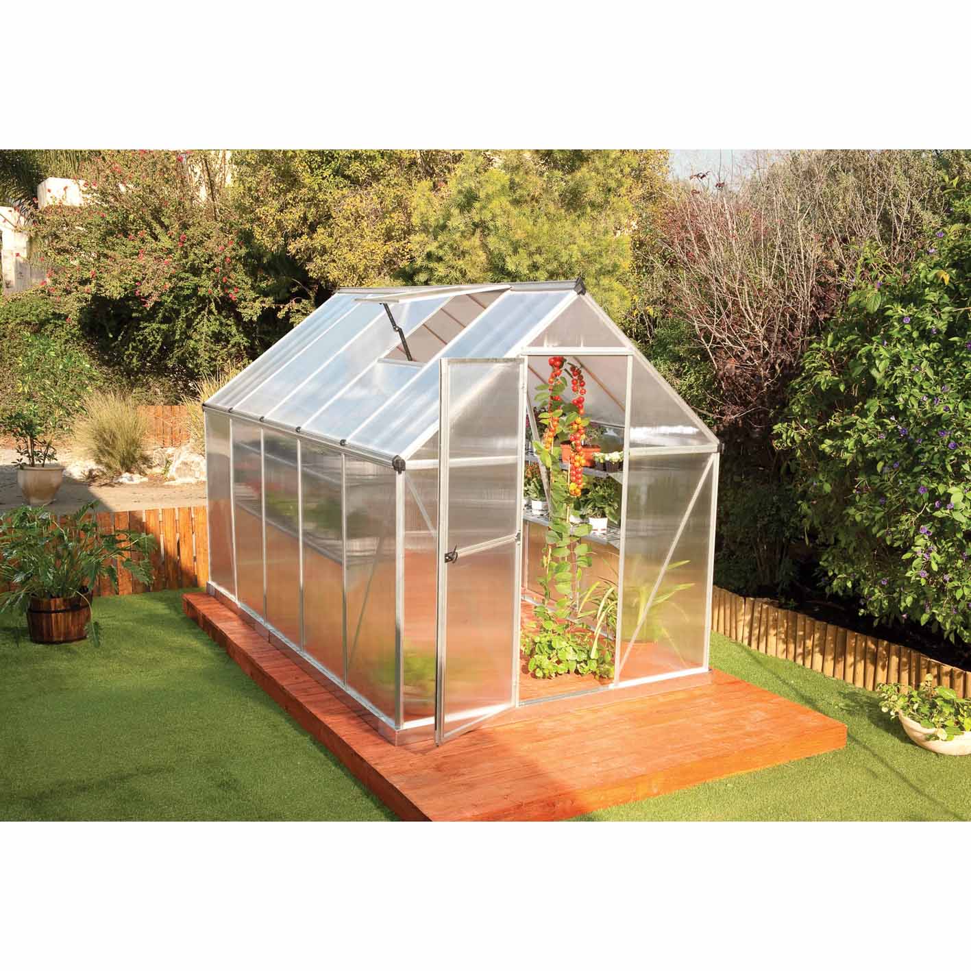 Palram Canopia Mythos 6x10 Silver Greenhouse -TwinWall Polycarbonate, Aluminum Frame, Base Included