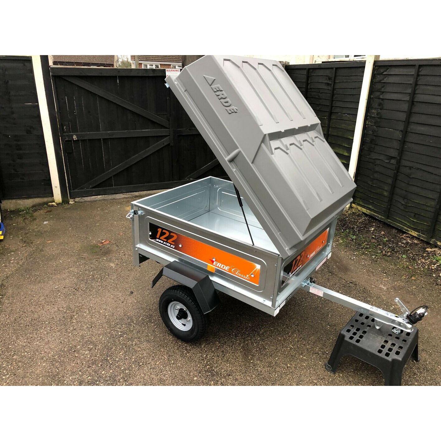 Newly assembled Erde 122 box car camper trailer with lockable ABS hard top