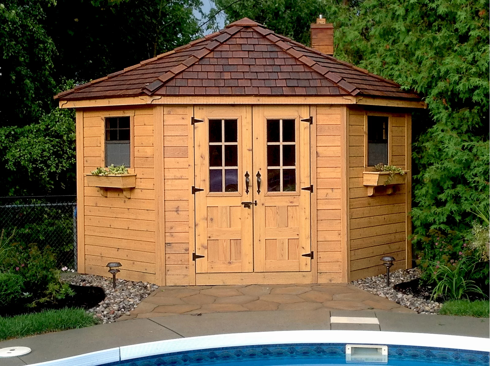 【Storage Shed】9 ft. W x 9ft. D Penthouse Cedar Wood Garden Shed with French Doors