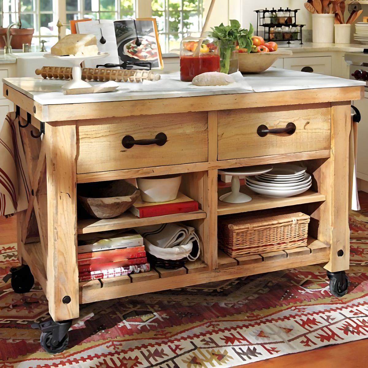 Modern Style Rolling Kitchen Cart Wood Rectangular Kitchen Island Cart with Towel Rack - 31