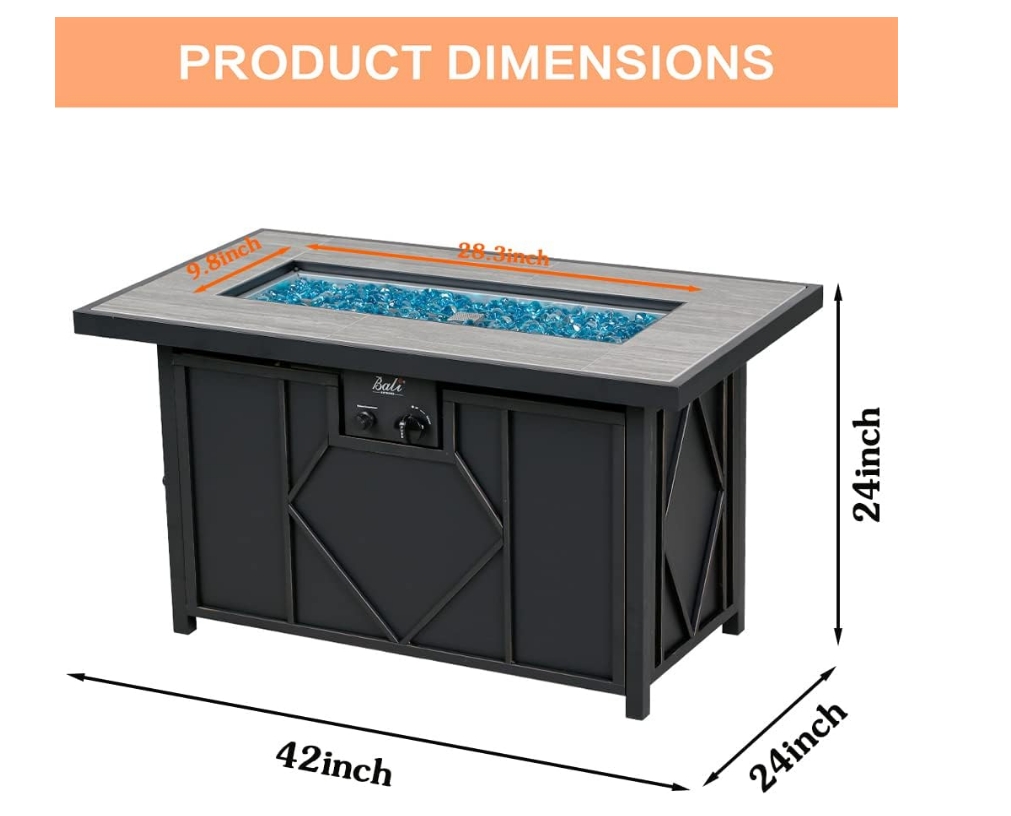 BALI OUTDOORS Rectangular Gas Fire Pit Table 60,000BTU