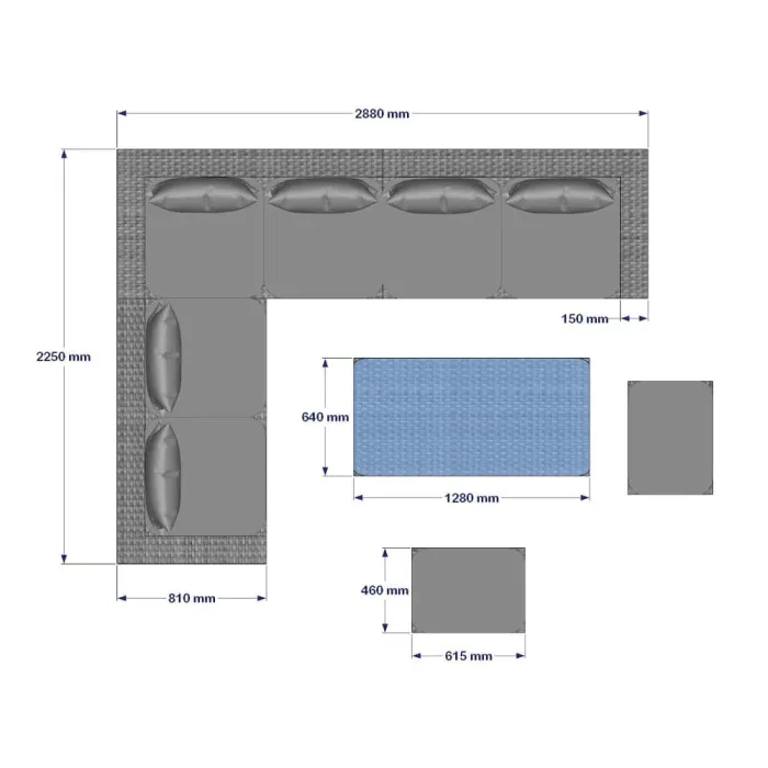 PAPAVER 8 SEATER RATTAN FURNITURE GARDEN SOFA SET IN GREY